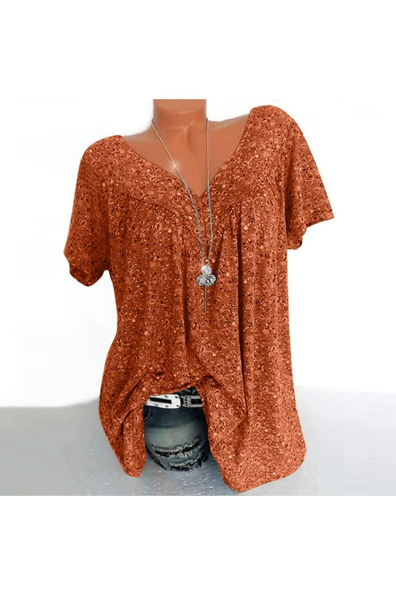 Summer Tops for Women 2025 White Tops for Women Women's Boho Tops Short Sleeve Floral V Neck T-Shirts Loose Tunic Blouses Cute Summer Tops S-5Xl (Available in Plus Size) Up To 60% Off Summer Sa