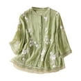 thumbnail image 1 of Njoeus Summer Tops for Women 2025 Womens T Shirts Women's 3/4 Sleeve Cotton Linen Shirt Floral Embroidery Cute Summer Tops Casual Button Up Lightweight Fashion Shirt 2025 Work Office Clothes Women Sum, 1 of 2