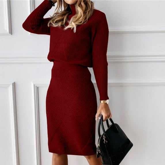 Njoeus Sweater Set for Women 2 Piece Outfits Long Sleeve Pullover Tops and Bodycon Skirt Women Fashion Elegant Rib Knit Warm Fall Dress Winter Clothes S-3XL