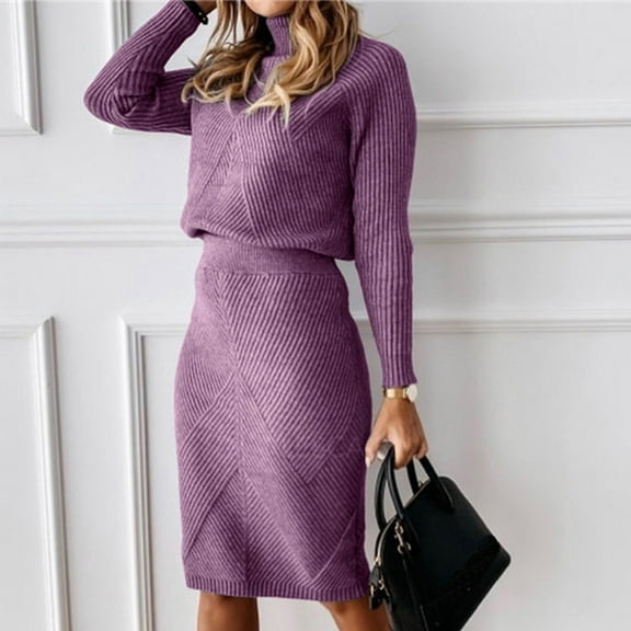 Njoeus Sweater Set for Women 2 Piece Outfits Long Sleeve Pullover Tops and Bodycon Skirt Women Fashion Elegant Rib Knit Warm Fall Dress Winter Clothes S-3XL