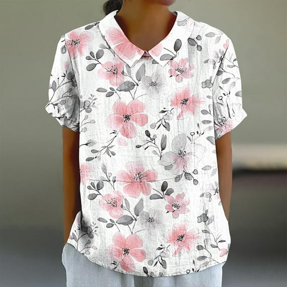 Njoeus T-Shirts & Graphic Tees Going Out Tops for Women Linen Shirts for Women, Women's Casual Retro Style Casual Printed Short Sleeve Blouse V-Sleeve Blouse/Shirt T Shirts for Women Graphic On Cleara