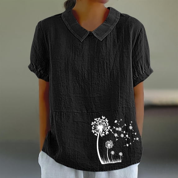 Njoeus T-Shirts & Graphic Tees Hawaiian Shirts for Women Linen Shirts for Women, Women's Casual Retro Style Casual Printed Short Sleeve Blouse V-Sleeve Blouse/Shirt Business Casual Tops for Women On C