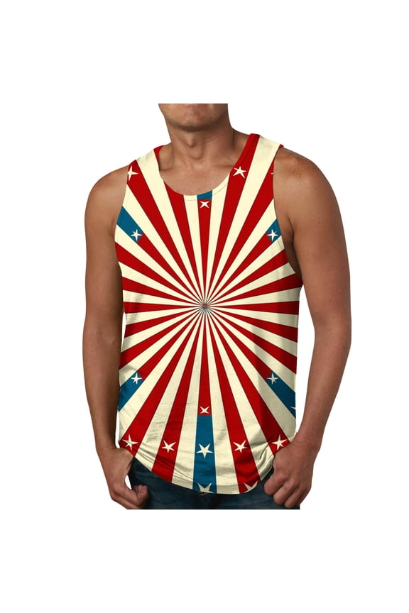 Aueoeo T Shirts For Man Funny Shirts American Flag Print Tank Tops Men, Mens Big & Tall Sleeveless Graphic Tees Usa Star Stripe Patriotic T Shirt Summer Loose Vests Tees M-6Xl Boys Shirts On