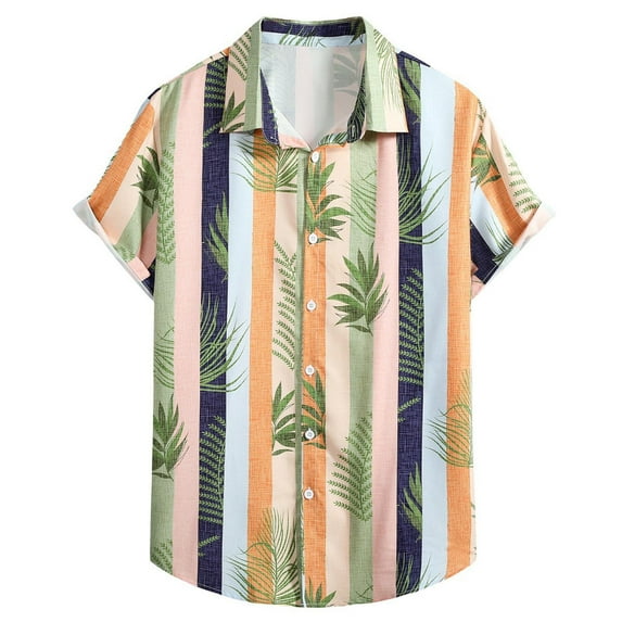 Njoeus T Shirts Men Boys Shirts Men's Leaf Printed Hawaiian Beach Shirt Casual Lightweight Short Sleeve Button Up Tops Summer T Shirts Blouse Graphic Tees