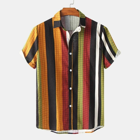 Njoeus T Shirts Men Boys Shirts Men's Fashion Casual Cotton Linen Printed Shirt Cardigan Short Sleeve Lapel Shirt Blouse Mens Muscle Tank Tops