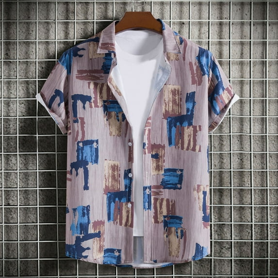 Njoeus T Shirts Men Mens Tops Men's Casual Short Sleeve Hawaiian Shirts Summer Vintage Print Vacation Beach T-Shirt Button Up Blouse Tops M-3Xl Graphic Tees