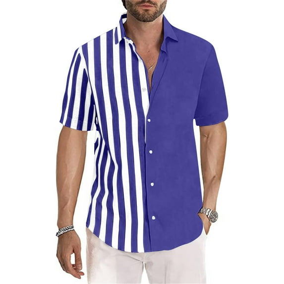 Njoeus T Shirts Men Short Sleeve Tops Men's Shirt Striped Dress T-Shirt Men Big & Tall Short Sleeve Button Up Shirts Hawaiian Beach Regular Fitted Blouses Casual Shirt Top M-5Xl Men's Tank Tops
