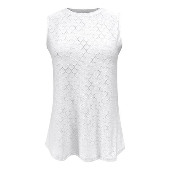 Njoeus Tank Top for Women Crew Neck Sleeveless Summer Tops Loose Fitting Casual Eyelet T Shirts Flowy Camisole Tops for Women Trendy 2024 Clothes S-XXL