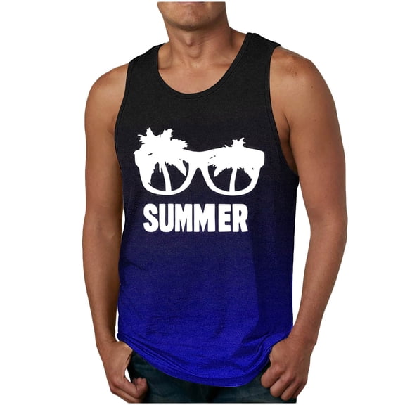 Aueoeo Tank Tops Men Funny Sunglasses Beach Palm Tree Tshirt Cute Graphic Tees for Men Casual Hawaiian Summer Vacation Holiday Tank Top S-2XL Blue Summer Savings