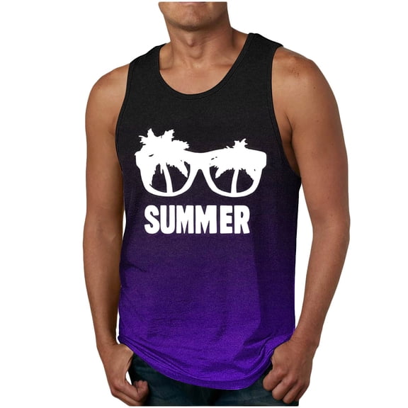 Njoeus Tank Tops Men Funny Sunglasses Beach Palm Tree Tshirt Cute Graphic Tees for Men Casual Hawaiian Summer Vacation Holiday Tank Top S-2XL Purple Summer Savings