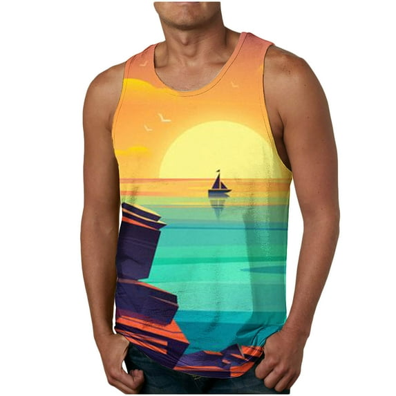 Njoeus Tank Tops for Men Novelty Graphic Tees Summer Sleeveless Hawaiian T Shirt Mens Gym Workout Tank Tops Beach Casual Shirts for Men S-4XL (Available in Big & Tall)