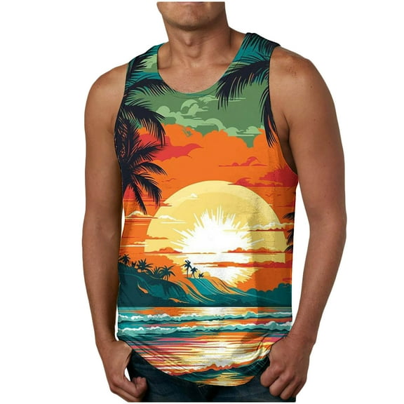 Njoeus Tank Tops for Men Novelty Graphic Tees Summer Sleeveless Hawaiian T Shirt Mens Gym Workout Tank Tops Beach Casual Shirts for Men S-4XL （Available in Big & Tall)