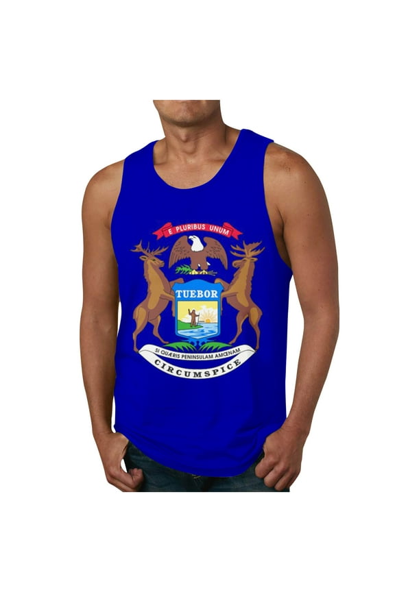 Tank Tops Mens Summer Casual Gym Workout Tank Tops Novelty Print Graphic Tees for Men Big & Tall Sleeveless Beach Shirts S-4XL (Michigan)
