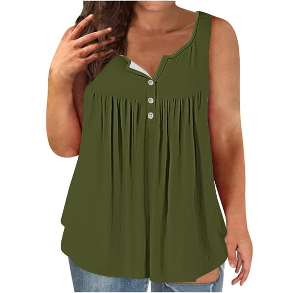 Njoeus Tank Tops for Women 2025 Boho Tops for Women Womens Plus Size Tank Tops Summer Sleeveless Henleys T-Shirts Basic Tops Loose Casual Button Up Tunics Shirts L-4Xl Workout Tank Tops Woman On Clear