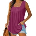 thumbnail image 1 of Njoeus Tank Tops for Women Summer Sleeveless Flowy T-Shirt Loose Fitting Tunic Top Comfy Pleated Neck Basic Blouse S-XXL, 1 of 5