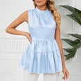 thumbnail image 1 of Njoeus Tank Tops for Women's Satin Ruffle Mock Neck T-Shirts Summer Flowy Sleeveless Dressy Casual Blouse Flare Shirt Dress S-XXL, 1 of 9
