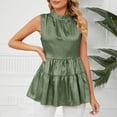 thumbnail image 1 of Njoeus Tank Tops for Women's Satin Ruffle Mock Neck T-Shirts Summer Flowy Sleeveless Dressy Casual Blouse Flare Shirt Dress S-XXL, 1 of 9