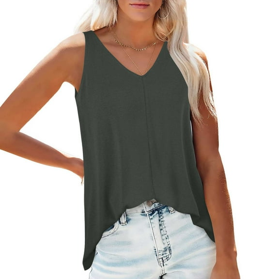 Aueoeo Tops for Women Trendy Black Tank Top Woman Women's V Neck Tank Tops Summer Beach Open Back Tunics Shirts Flowy Loose Fitted Tank Top Workout Tank Tops Woman On