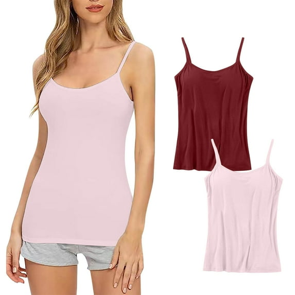 Njoeus Tops for Women Trendy Girls Tank Tops 2 Pack Camisole Tops for Women Plus Size Tank Tops with Built in Bra Spaghetti Strap Tank Tops Cami Sleeveless Summer Tops S-6Xl Workout Tank Tops Woman Su