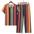 thumbnail image 1 of Njoeus Two Piece Sets for Women Dressy, Pajama Pants Women Women's Pajama Sets Summer Two Piece Striped Outfits Set Short Sleeve Tops Capris Pants Loungewear Cotton Linen Set Cute Pajama Sets for Wome, 1 of 3