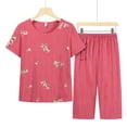 thumbnail image 1 of Njoeus Two Piece Sets for Women Dressy, Pajamas for Women Two Piece Sets for Women Summer Outfits Pajama Set Cute Print Short Sleeve Tops with Capris Pants Pjs Set - Imitation Cotton Linen Cute Pajama, 1 of 3