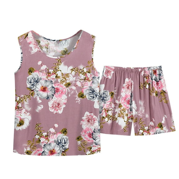 Njoeus Two Piece Sets for Women Summer, Summer Pajamas for Women Pajamas for Women Set Cute Sleeveless Cami Floral Print Tank Tops and Shorts Plus Size Pjs Set Loungewear Xl-4Xl Matching Pajamas for W