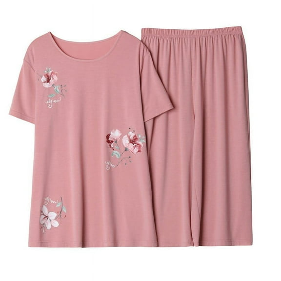 Njoeus Two Piece Sets for Women Summer, Women Pajama Sets Women 2 Piece Pajama Sets Comfy Short Sleeve Top with Capris Pants Women Plus Size Loungewear Pjs Set Sleepwear M-4Xl Cute Pajama Sets for Wom