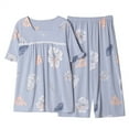 thumbnail image 1 of Njoeus Two Piece Sets for Women Summer, Womens Pajamas Womens Pajamas Set with Floral Pajama Capris Pants Soft Comfy Sleepwear Plus Size Pjs Sets Womens Short Sleeve Cute Tops Summer Loungewear M-4Xl, 1 of 2