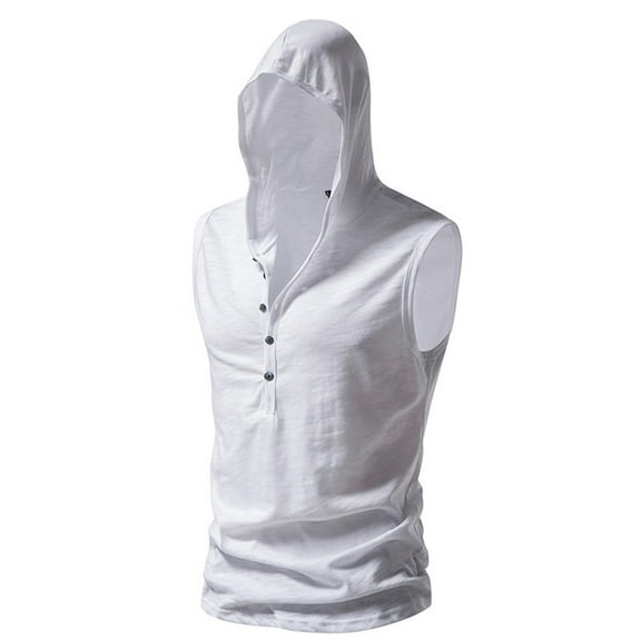 Njoeus White Blouse Big & Tall Tops Hoodies for Men Casual Fashion Gym Workout Tank Top Cotton Button Sleeveless Hooded Vests Sport T-Shirt Summer Sweatshirts S-Xxl Mens Muscle Tank Tops