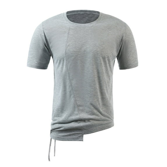 Njoeus White Blouse Big & Tall Tops Men's Irregular Drawstring T-Shirt Short Sleeve Crew Neck Gym Workout Tops Casual Sports Tees Blouses Mens White Tee Shirts