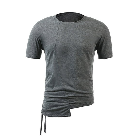 Njoeus White Blouse Boys Shirts Men's Irregular Drawstring T-Shirt Short Sleeve Crew Neck Gym Workout Tops Casual Sports Tees Blouses Graphic Tees