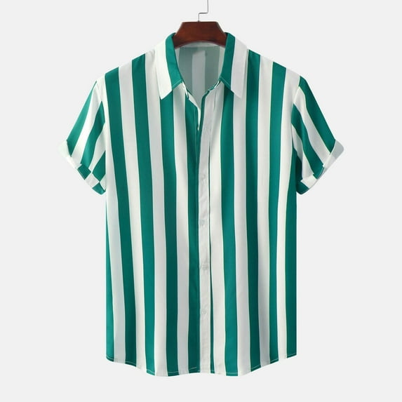 Njoeus White Blouse Boys Shirts Men's Striped Dress Shirt Hawaiian Short Sleeve Shirt Beach Holiday Shirt Top/Shirt Blouse Summer Tops for Men 2024