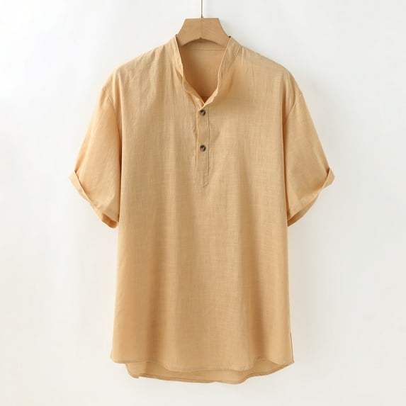 Njoeus White Blouse Men's Tee-Shirts Men's Cotton Linen T-Shirt Shirt, Relaxed Fitting Short Sleeve Beach Shirts Button Comfort Lightweight Casual T-Shirt Top Blouse M-3Xl Short Sleeve Shirts for Men