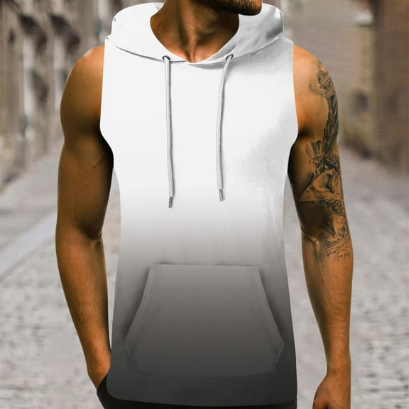 Njoeus White Blouse Men's Tee-Shirts Men's Hooded Tank Top Summer Workout Sports Shirt Tops Sleeveless Drawstring Pocket Hoodies Vests Casual T-Shirt Top Summer Tops for Teens