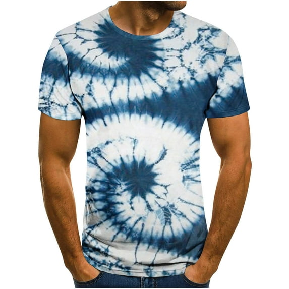 Njoeus White Blouse Men's Tee-Shirts Men's T-Shirt Abstract Tie-Dyed Blouses Short Sleeve Round Neck Fashion Casual Daily Holiday T-Shirt Top Blouses Men's Tank Tops