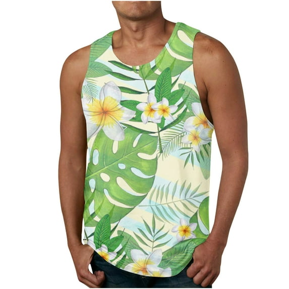 Njoeus White Blouse Short Sleeve Tops Men's Hawaiian Floral Printed Tank Tops, Mens Big & Tall Gym Workout Shirts Casual Sports Sleeveless Tees Shirt Fashion Summer Vests T-Shirt for Men M-6Xl Men's T