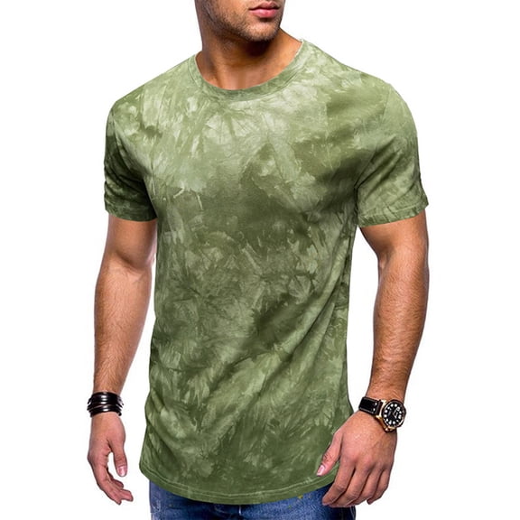 Njoeus White Blouse Workout Tops Men's Short Sleeve Round Neck Tie-Dyed Slim Fitted T-Shirt Bottom Shirt Fashion Sports Casual Shirt Tops Daily Top Blouse Summer Tops for Teens