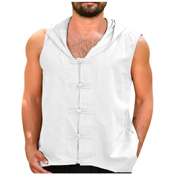 Njoeus White Blouse Workout Tops Men's Summer Casual Fashion Sports Sleeveless Hooded Blouse Vest Sleeveless Tank Top Summer Tops for Teens