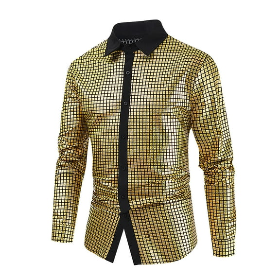 Njoeus White Dress Shirt For Men Men'S T-Shirts Men'S Shiny Sequin Long Sleeve Shirts Mens Fashion Button Up Club Party T-Shirts Summer Costume Shirts For Men Men T-Shirts Tees On Clearance