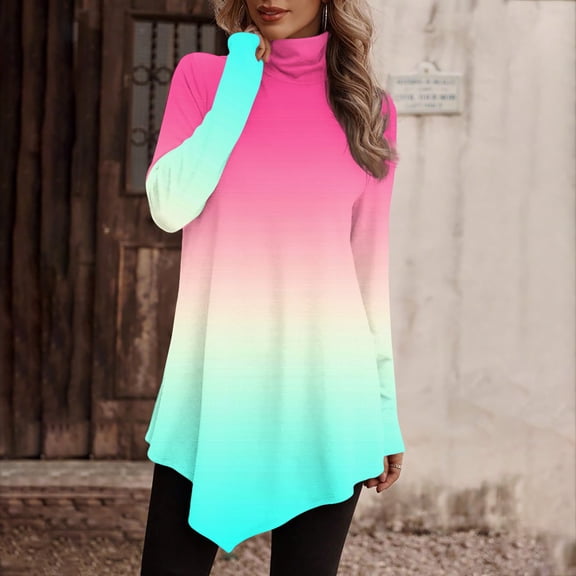 Njoeus White Long Sleeve Shirts for Women, Women's Spring Winter Turtleneck Tunic Tops Basic Long Sleeve Pullover Sweatshirt Loose Casual Blouse with Irregular Hem S-XXL