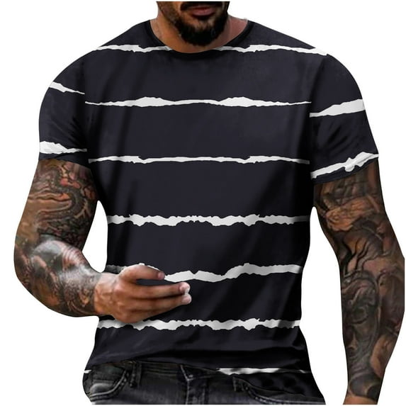 Njoeus White T Shirts for Men Big & Tall Tops Men's T-Shirt Mens Big & Tall Gym Workout Tees Tops Striped Regular Fitted Blouse Casual Holiday Short Sleeve Sports Crewneck Shirts M-5Xl Mens Shirts