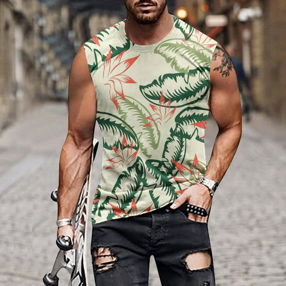 Njoeus White T Shirts for Men T Shirts for Man Mens Floral Print Tank Top Summer Casual Novelty Gym Workout Bodybuilding Tank Tops Sleeveless Tees Hawaiian Beach Shirts M-4Xl Graphic Tees