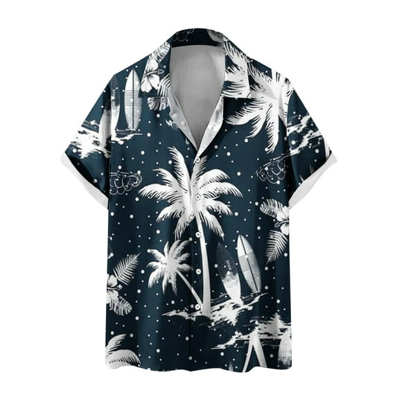 Njoeus White T Shirts for Men Short Sleeve Tops Men's Tropical Print Hawaiian Beach T-Shirt Summer Short Sleeve Lapel Button Up Shirts Mens Big & Tall Summer Tops Blouse M-5Xl Short Sleeve Shirts for
