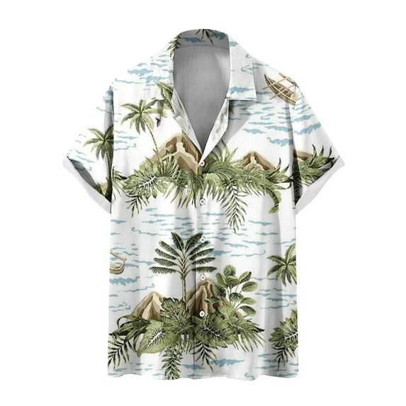 Njoeus White T Shirts for Men Sports Shirts for Men Men's Tropical Print Hawaiian Beach T-Shirt Summer Short Sleeve Lapel Button Up Shirts Mens Big & Tall Summer Tops Blouse M-5Xl Tshirts Men