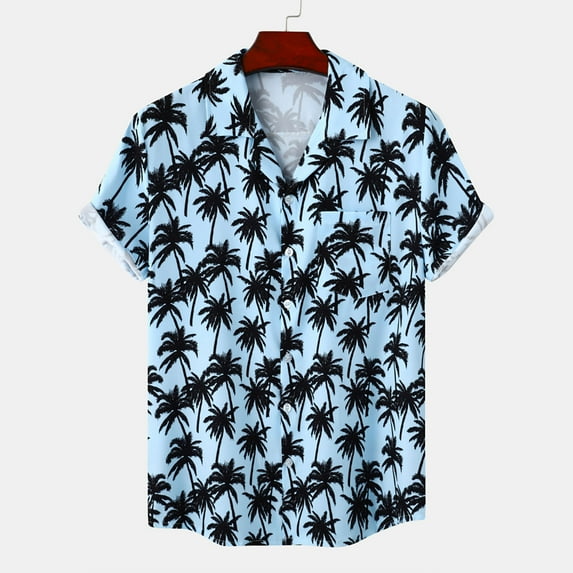 Njoeus White T Shirts for Men T Shirts for Man Men's Shirt Palm Tree Hawaiian Shirts Floral Print Button Up T-Shirt Fashion Summer Beach Casual Tops Short Sleeve Dress Shirt Blouse Oversized Tee Shirt