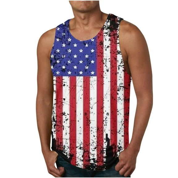 Njoeus White T Shirts For Men Undershirts For Men Pack 4Th Of July Tank Tops Mens Star Striped Graphic Sleeveless Shirts Retro Patriotic American Flag Tanks For Men Big & Tall M-6Xl Tank Tops Men Summ