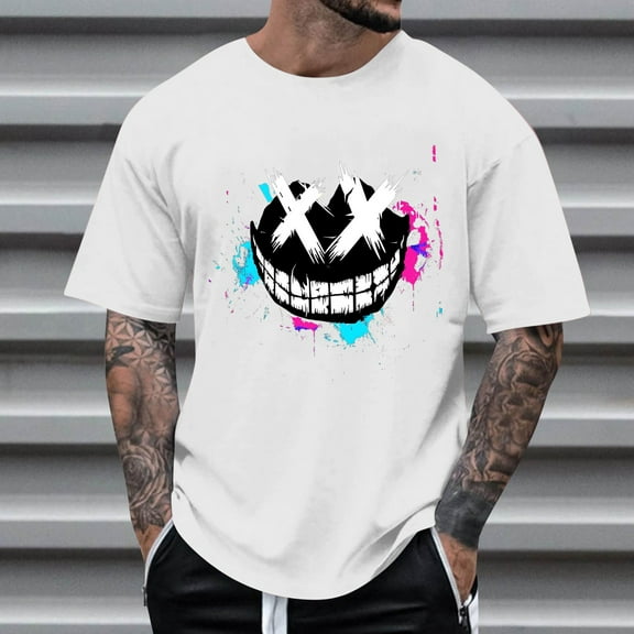 Njoeus White T Shirts For Men White Blouse Men'S Stylish Cool Printed Shirts Mens Short Sleeve Graphic T-Shirts Tops Men'S Novelty Graphic Tees For Men Teen Boys S-5Xl （Available In Big & Tall) Black