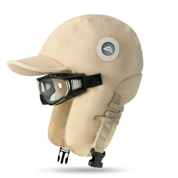 Njoeus Winter 2 in 1 Thermal Trapper Bomber Hat with Ear Flap Women Men Warmer Windproof Hats with Chin Buckle Baseball Ski Cap with Goggles