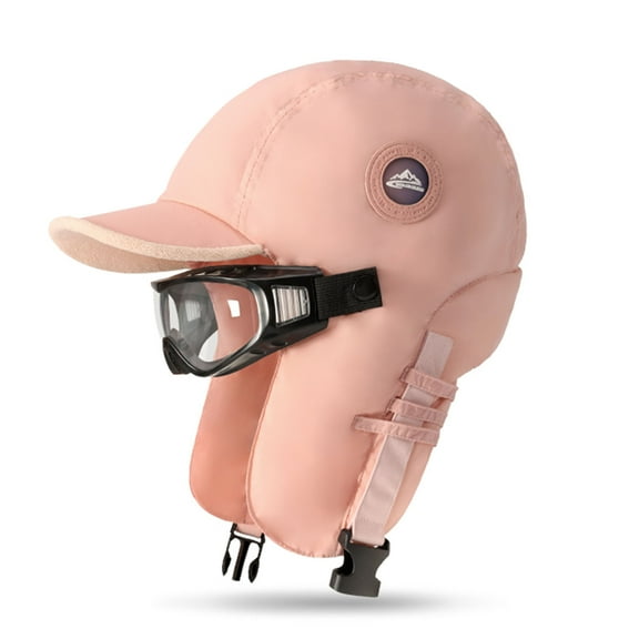 Njoeus Winter 2 in 1 Thermal Trapper Bomber Hat with Ear Flap Women Men Warmer Windproof Hats with Chin Buckle Baseball Ski Cap with Goggles