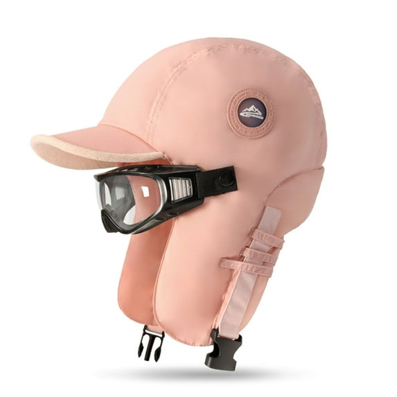 Njoeus Winter 2 in 1 Thermal Trapper Bomber Hat with Ear Flap Women Men Warmer Windproof Hats with Chin Buckle Baseball Ski Cap with Goggles